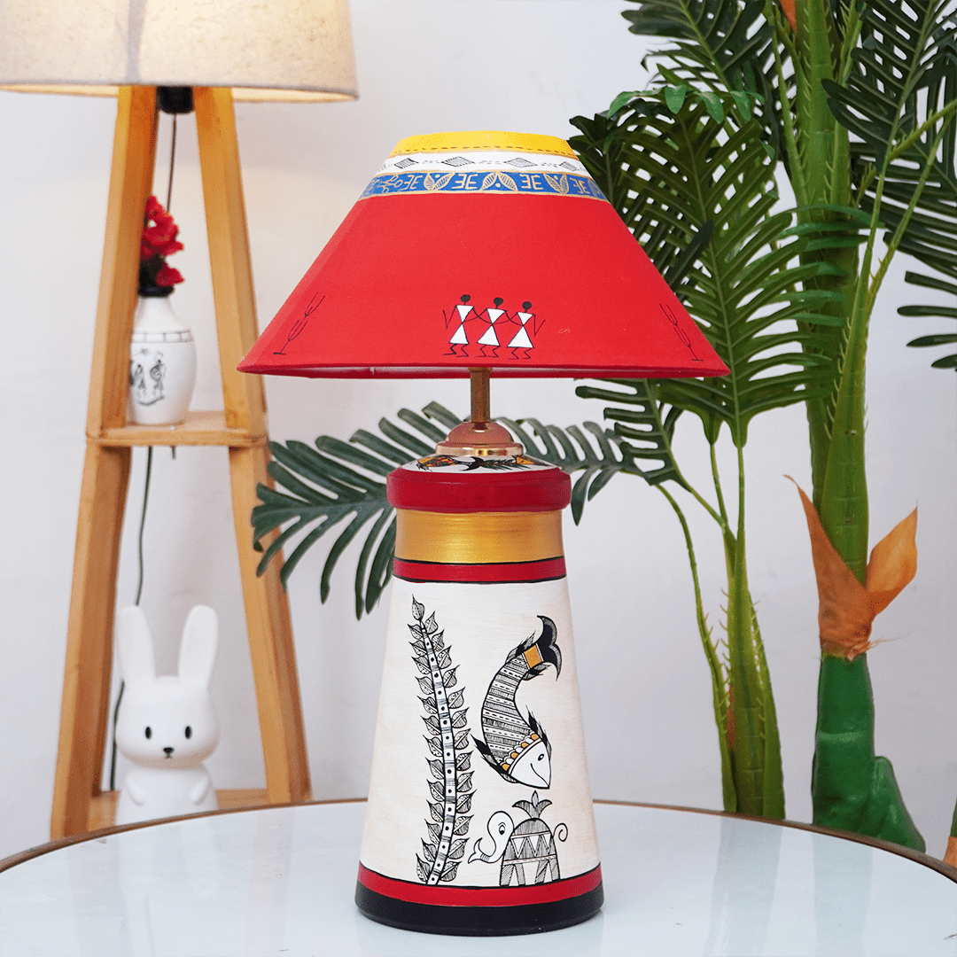 Rangriti Tribal Glow Table Lamp – Red & Gold Ethnic Shade - Memories InsiteRANGRITI TRIBAL GLOW LAMP -RED & Gold